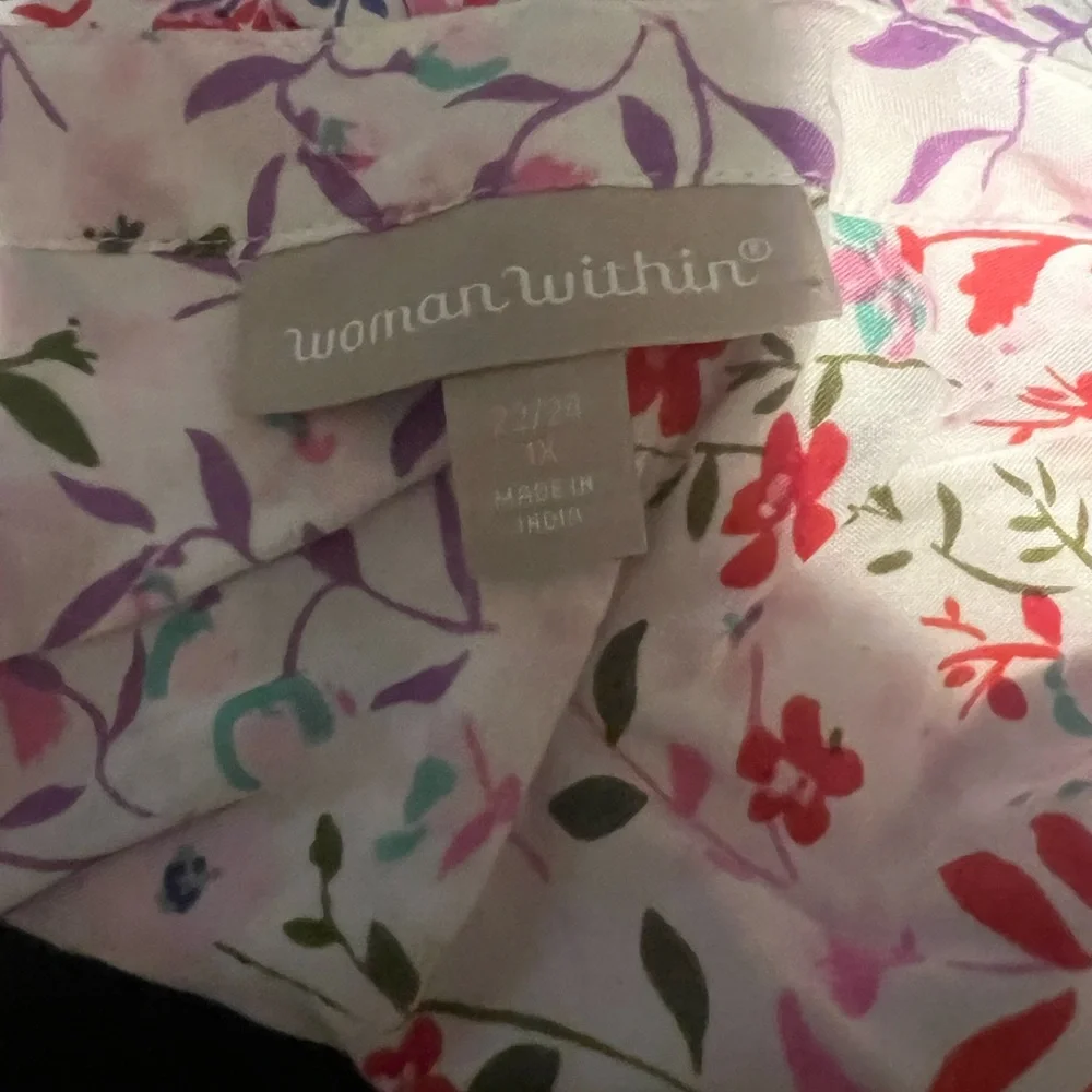 Woman Within Floral Print Blouse - Pink, Red, Green - Picture 3 of 3